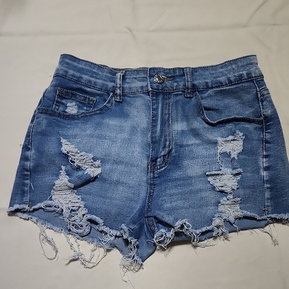 SHEIN Light Blue Distressed Denim Shorts